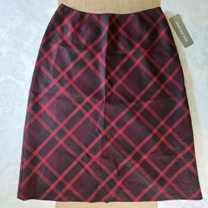NWT Jones New York Red Black Wool Plaid Pencil Skirt Knee-Length Midi Size 8